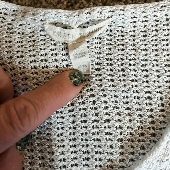 Eileen Fisher White Linen Open Knit V-Neck Sweater Medium - Picture 5 of 6